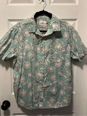 Goodfellow & Co Teal Floral Short-Sleeve Button-Down Shirt Men’s Size Large